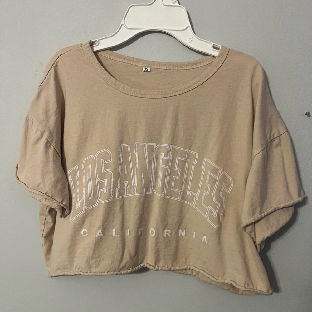 SHEIN Tan Crop Top Relaxed Fit Crew Neck